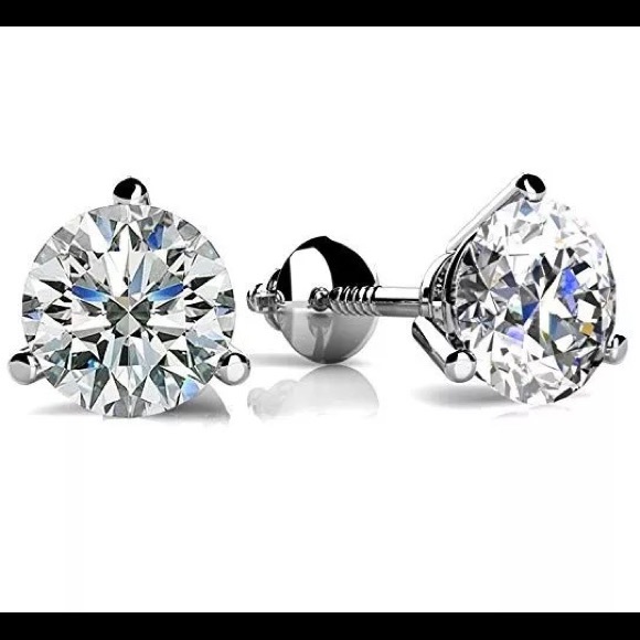 0.84Ct Round Cut Simulated Diamonds Silver Stud Earrings - Picture 14 of 17